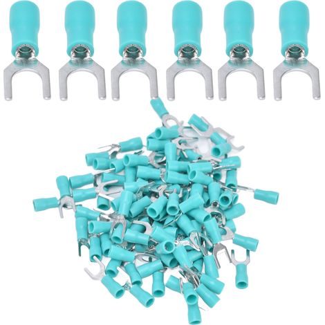 Lot de 100 Connecteurs Électriques Fourche Pelle Isolés, Cuivre PVC Type U, Cosse à Sortir AWG 22-16, Bornes à Visser (1/5)