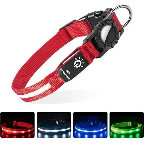 Collier de sécurité - Rechargeable, Lumineux - Étanche - Taille ajustable - LED rouges - 30-39 x 2,5 cm - Rouge (1/4)