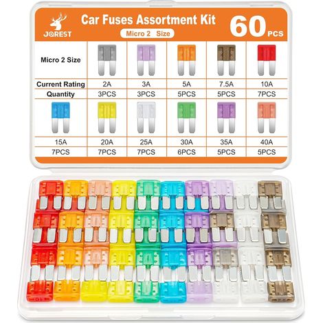 60pcs Micro2 Car Fuse Set – Micro2 ATR Blade Fuses for Auto/Truck/RV/Truck/Motorcycle Fuses (2A 3A 5A 7.5A 10A 15A 20A 25A 30A 35A 40A) (1/5)