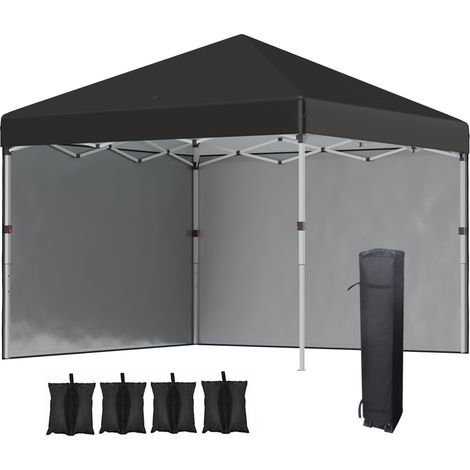 Pavillon pliable 2,97 x 2,97 m avec protection UV et parois latérales, tente de réception avec sac de lestage, tente pop-up pour terrasse en acier noir