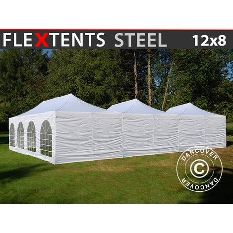 Pop up gazebo FleXtents® Steel 12x8 m White, incl. 8 sidewalls