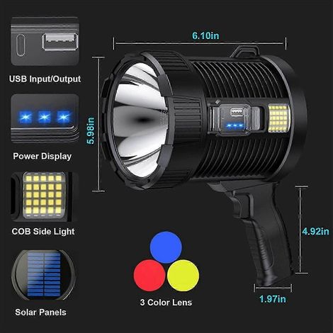 Projecteur solaire rechargeable de 100 000 lumens, lampe torche portable idéale pour la pêche et la navigation de plaisance (1/5)