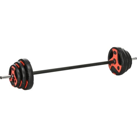 Set di bilanciere da 20 kg, comprensivo di 6 dischi (2 x 5 kg, 2 x 2,5 kg e 2 x 1,25 kg), bilanciere antiscivolo, combinazione di colori nero e rosso, spedizione dal sito. (1/5)
