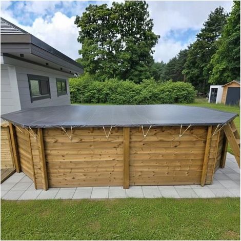 Bâche hiver pour piscine altanka - Gris/beige - Aqua rectangulaire 8,50 x 4,35 m