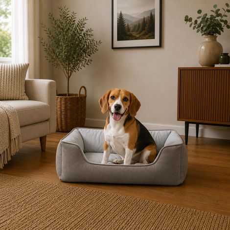belviona Hundebett, wendbares Hundekörbchen mit 2-in-1 Funktion, weich gepolstert & pflegeleicht, 80x60 cm, hellgrau/dunkelgrau (1/5)