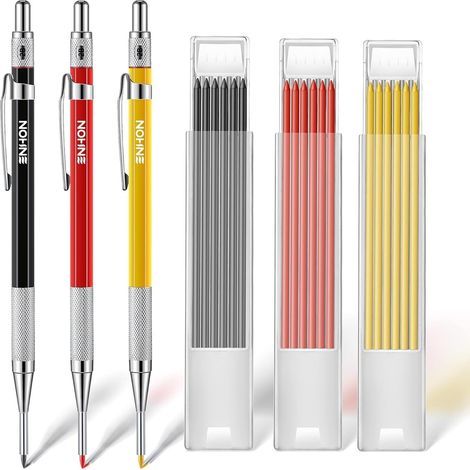 Crayons de Charpentier Mécanique avec 36 Recharges de 2 mm, Crayon de Menuiserie avec Taille Crayon Intégré, pour Travail du Bois Construction