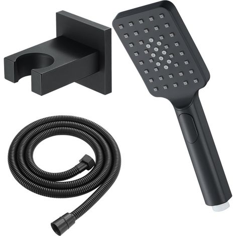 Pommeau De Douche, 3 Modes De Douchette À Main, Douchette Douche Salle De Bain Ave Tuyau De Douche Flexible en Acier Inoxydable Et Support pour Douche en Laiton, Pomme De Douche en Noir (1/5)