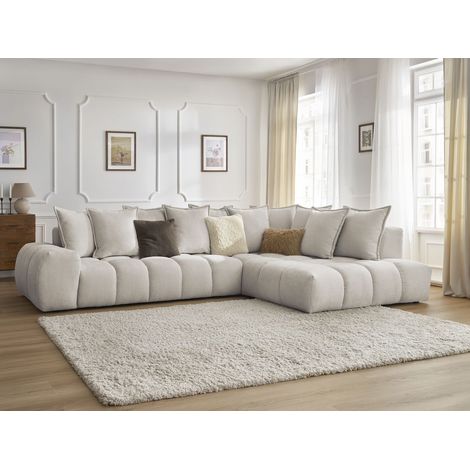 BOBOCHIC - Canapé d'angle fixe EVEREST tissu texturé Angle droit  Beige (1/5)