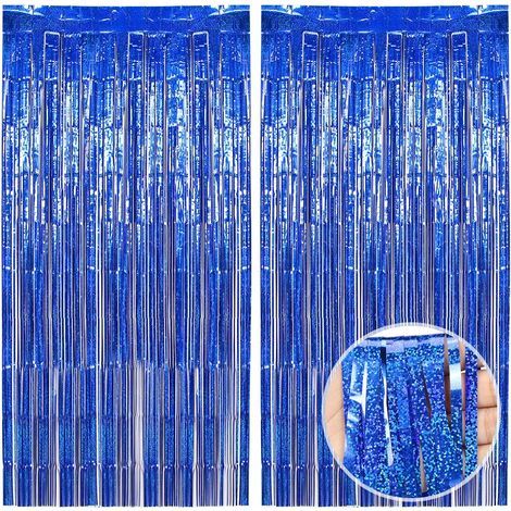 2-teiliges Metallic-Vorhangset mit glänzenden blauen Fransen, Partydekoration für Hochzeiten, Geburtstage und Weihnachten (1/5)