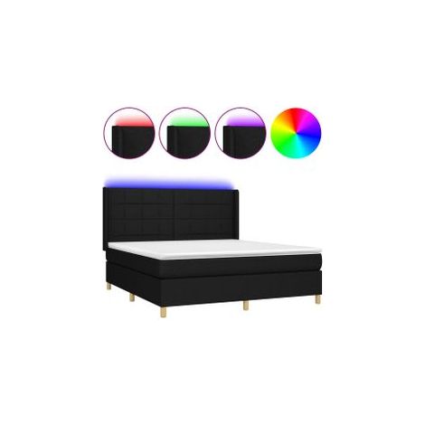 Sommier à lattes de lit matelas et LED Noir 180x200 Tissu (1/5)