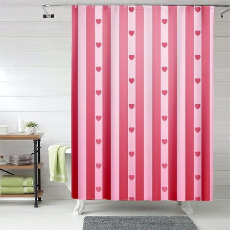 Rideau de douche cœurs rouges décor romantique, polyester imperméable, 180x180 cm (1/5)