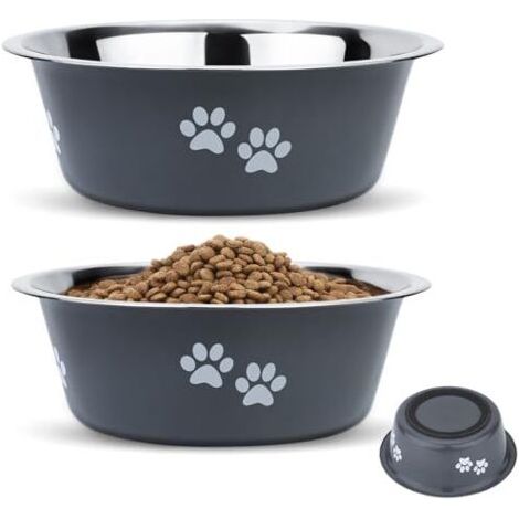 FENOPLASTICAGamelle Chien INOX Antidérapante (Lot de 2, 2x2020ml, Diamètre 23,7cm), Gamelle Eau Croquette pour Chiens Grand Moyen Petit en Acier Inoxydable - Gris (1/5)