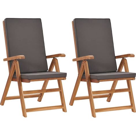 Garten-Liegestühle 2 Stk. mit Auflagen Massivholz Teak Grau