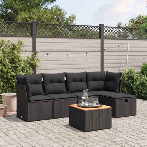 Salon de jardin 6 pièces en résine tressée noire avec coussins, table et repose-pied, 47.5kg - PANGIVO (1/4)