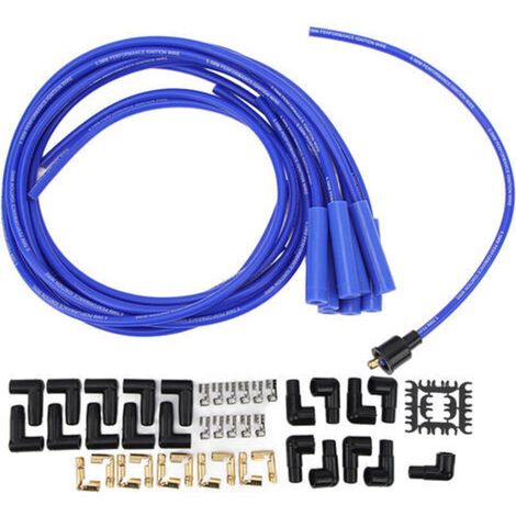 8,5 mm 180 ° Bougie d'allumage Jeu de fils de bougie d'allumage avec capuchon anti-poussière de remplacement pour les modèles Chevy 8 cylindres Bleu