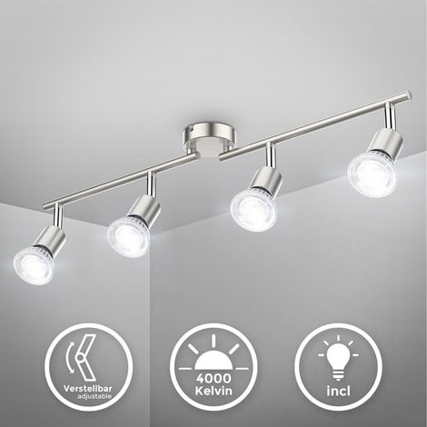 Deckenstrahler - 20W, 1600lm, LED, schwenkbar, inklusive 4x GU10, neutralweiß, matt-nickel