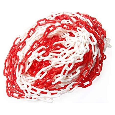 Barrière à Chaînes en Plastique - 25 Mètres - PVC Rouge et Blanc - Haute Visibilité et Sécurité - Pour Extérieur et Intérieur - 5mm d'Épaisseur (1/5)