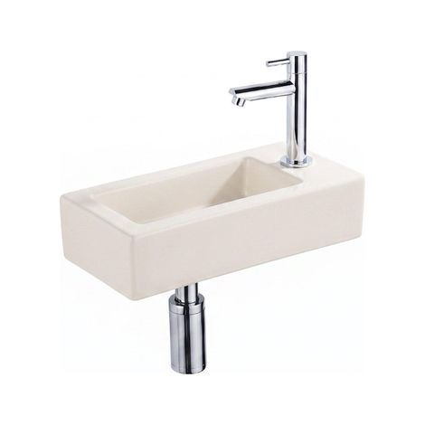 QeramiQ Fuente Lavabo pour WC - 38x18.5x9 cm - ceramique - trou de robinet de Lavabo pour WC a droite - robinet de Lavabo pour WC chrome - siphon bas (1/5)