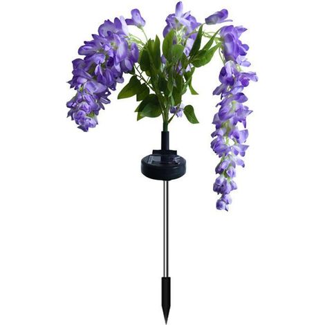 2 pièces Lampe solaire, fleur de glycine, étanche avec 2 modes d'éclairage pour jardin et extérieur