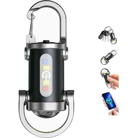 Lampe Torche LED Ultra Puissante Rechargeable USB C, Auto Défense La vie Étanche 7 Modes Lampe de Poche Porte Clés Camping Extérieur, Urgence, Pêche (1/4)