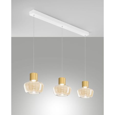 Lampada a Sospensione Kino LED 36W 3900lm 3000K Dimmerabile, Struttura in Metallo e Vetro Borosilicato Cognac - IP20 Classe 1
