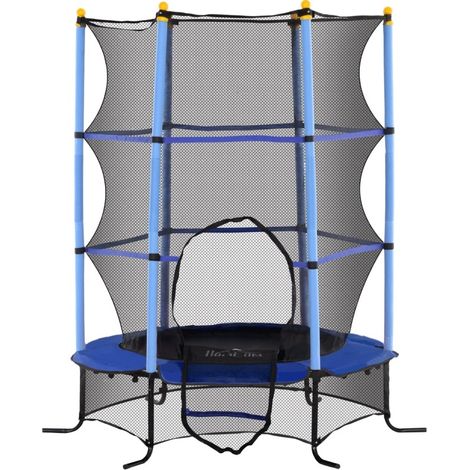 Trampoline enfant d’intérieur et d’extérieur Ø163 cm avec filet de sécurité, accès zippé et charge 50 kg, bleu, CHICFURN (1/5)