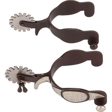 paire d'éperons de cowboy western en acier au carbone, style rétro, à motifs floraux sculptés, couleur bronze. (1/5)