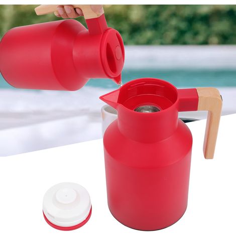 Bouteille isotherme/cafetière de style européen 1L avec poignée en bois de hêtre (rouge) (1/5)