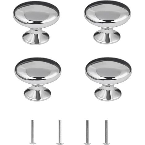 Lot de 4 poignées de porte rondes en chrome poli pour placard, armoire, placard, tiroir, chambre, salle de bain, meubles, etc (1/5)