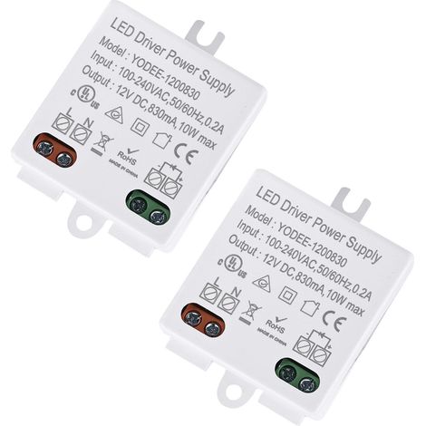 2 transformateurs LED miniatures 12 V CC 10 W, alimentation 100-240V vers 12V CC à tension constante pour rubans et lampes LED, format compact et plat, sans charge minimale requise (1/5)