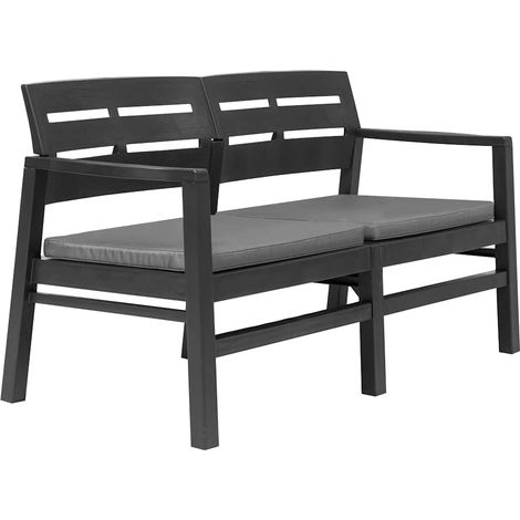 vidaXL Banco de jardín 2 plazas con cojines 133 cm plástico gris (1/5)