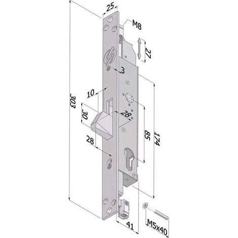 Serratura triplice extension profilo europeo per persiane 2153 - mm.35 (2153xzb3525)