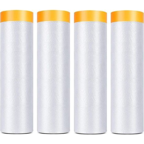 4 Pièces Bâches Anti-Poussière en Plastique avec Ruban Adhésif, 2,4m x 20m Rouleaux de Film de Masquage Transparent Ruban de Anti-Poussière pour Meubles Voiture Sol Mur Peinture Décoration (1/5)