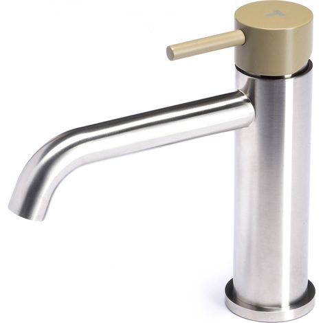 Rubinetto Miscelatore Monocomando Lavabo senza Scarico in Acciaio Inox Satinato Maniglia Ulivo (1/3)