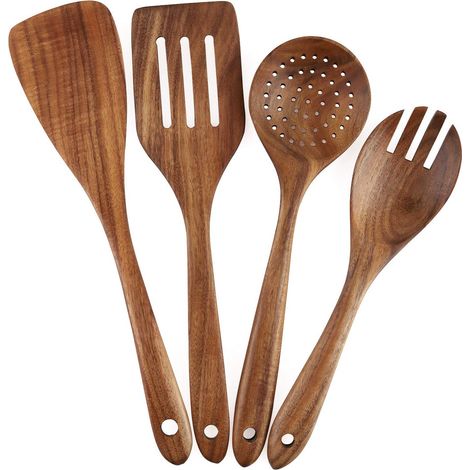 Ensemble d'ustensiles de cuisine en bois, 4 pièces, pour poêles antiadhésives (1/5)