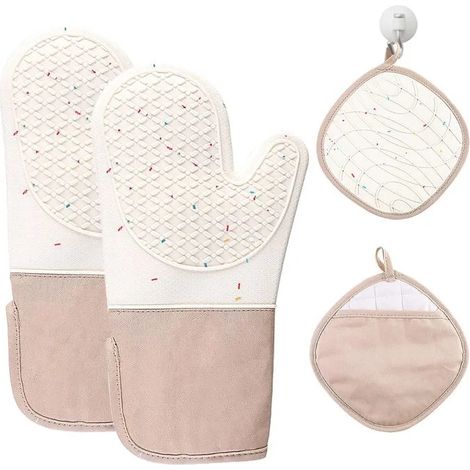 Gants de four résistants à la chaleur, en silicone avec doubles gants de four en coton,surface antidérapante pour barbecue,cuisson (1/5)