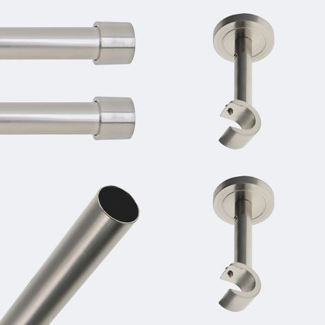 Kit de tringle à rideaux Nickel Mat 150cm Diam.20mm Embout Capuchon - Fixation Mur - Boulet (1/3)
