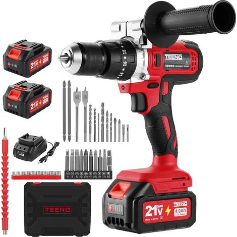 Perceuse Visseuse Sans Fil 21V Pour Batterie Makita 2 Batteries 4.0Ah, 90Nm Max Perceuse Percussion Sans Fil avec 39 Accessoires et Valise,20+3 RéGlages de Couple,13mm Mandrin,2 Vitesses,LED (1/5)
