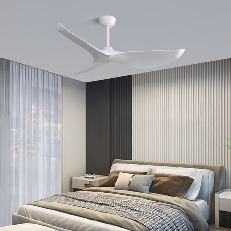 Ventilateur de plafond blanc 132 cm avec moteur DC réversible, télécommande 6 vitesses, 3 pales en ABS, design moderne pour salon et chambre (1/5)