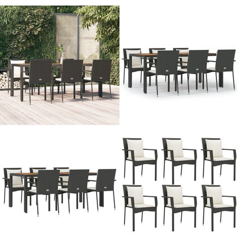 7-tlg. Garten-Essgruppe mit Kissen Schwarz Poly Rattan - Gartenessgruppe - Gartenmöbel (1/5)