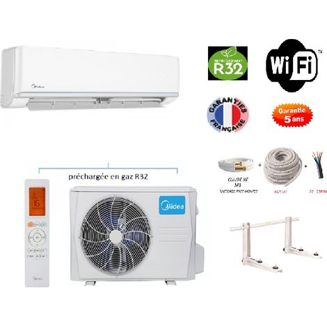 Pack Climatiseur réversible Mono-split MIDEA ARUM A++ 2600w 26m2 + kit 7 mètres de pose complet WIFI INTEGRE
