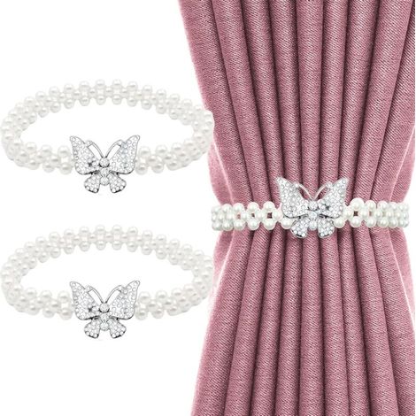 Curtain tiebacks, 2 pcs butterfly-shaped curtain ties, freely adjustable, suitable for home, hotel, office, no installation or drilling required (Silver) (1/5)