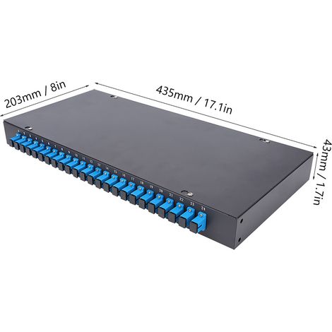 Coffret de raccordement fibre optique 24 fibres 24 ports panneau de brassage connecteur SC mural tôle acier laminé noir 435x203x43 mm 1 pièce (1/5)