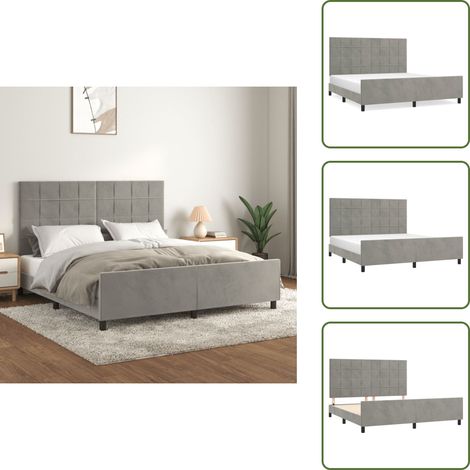 The Living Store Bettgestell ohne Matratze Hellgrau 160x200 cm Samt - Samtbettwäsche - Doppelbett - Boxspringbett - Lattenrost - Hochbett