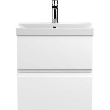 Hudson Reed Urban Wall Hung 2-Drawer Vanity Unit with Basin 3 Satin White - 500mm Wide (1/5)