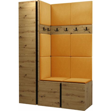 Meuble d'entrée Pinis IX, Chêne Artisan, 186x124x46cm, Stratifié, Tissu, Murale, À poser