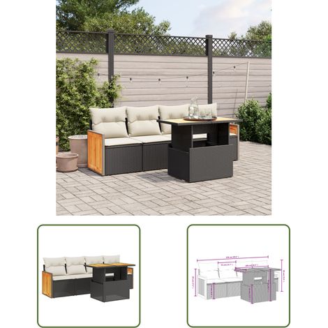 The Living Store 5-tlg. Garten-Sofagarnitur mit Kissen Schwarz Poly Rattan - Gartenmöbel - Outdoor Möbel - Rattan Gartenmöbel - Lounge Set - Gartenlounge (1/3)