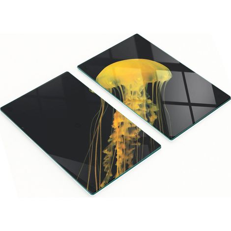 Planches de service en verre pour la cuisine, décorées de méduses jaunes, 2 x 30 x 52 cm (1/5)