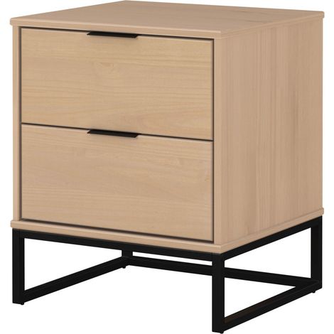 Comodino con 2 Cassetti per Camera da Letto in Legno e Metallo Moderno