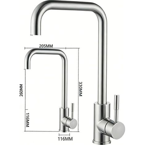 TAISHENGDA-Robinet d'eau chaude et froide pour évier de cuisine avec mitigeur en T plat en acier inoxydable (bec tubulaire brossé) Complet avec tuyau d'arrivée de 60 cm (1/5)